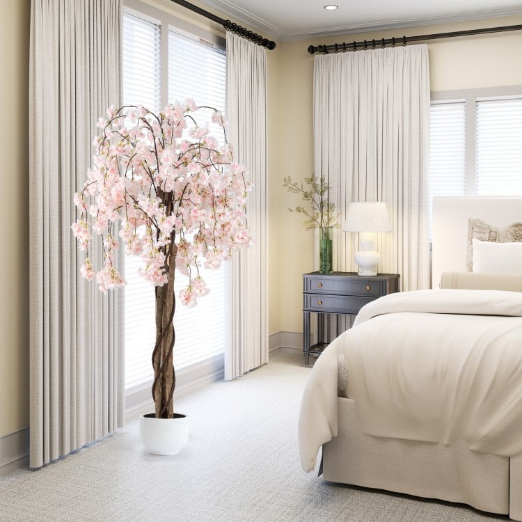 5.5 FT Tall Artificial Cherry Blossom Tree with Pink/White Flowers 1 Pack-White