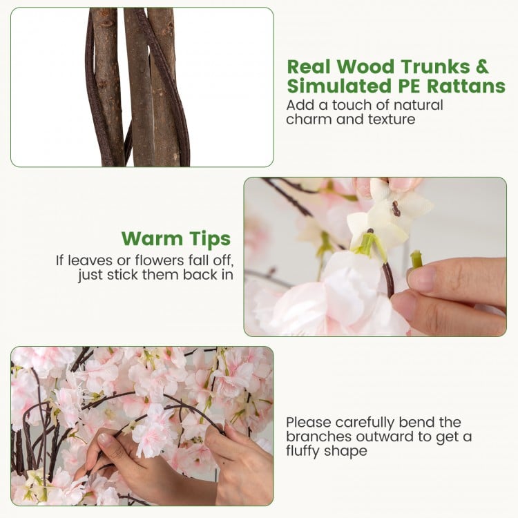 5.5 FT Tall Artificial Cherry Blossom Tree with Pink/White Flowers 1 Pack-White