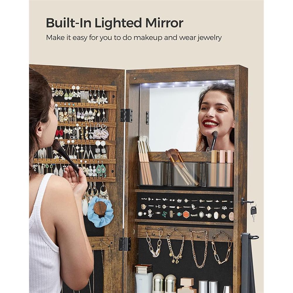 SONGMICS Lockable Jewelry Armoire with Full-Length Mirror