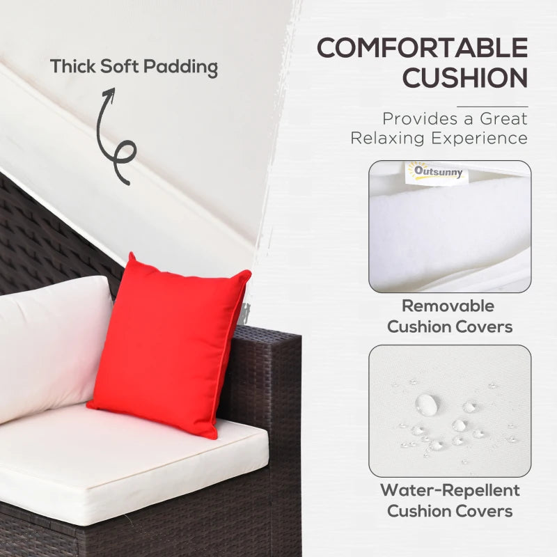 Outsunny 6 Pieces Outdoor PE Rattan Wicker Patio Furniture Sofa Set with Thick Cushions, Deluxe Garden Sectional Couch with Glass Top Table, Dark Coffee and Cream White