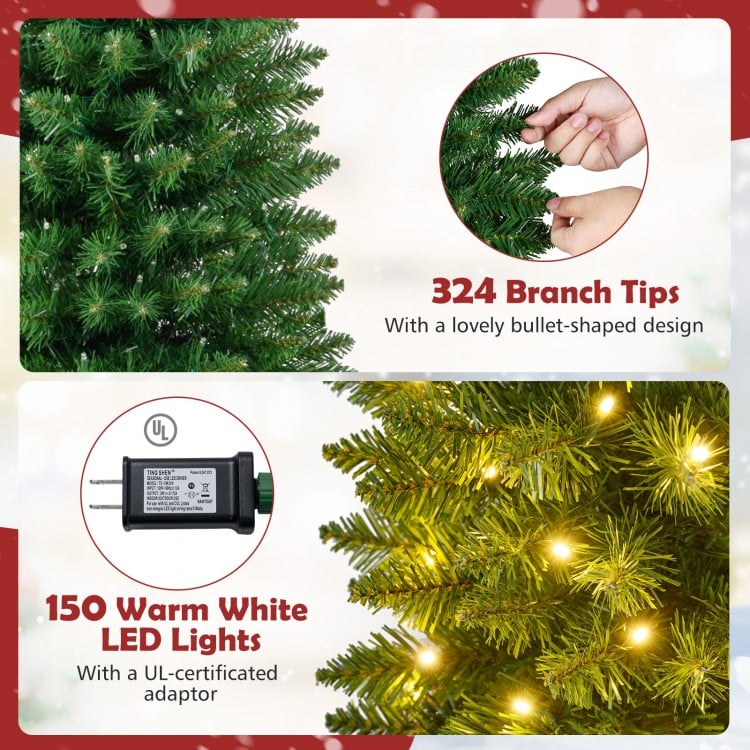 5 Feet Pre-lit Pencil Artificial Christmas Tree with 150/180/200/300/400 Warm White LED Lights