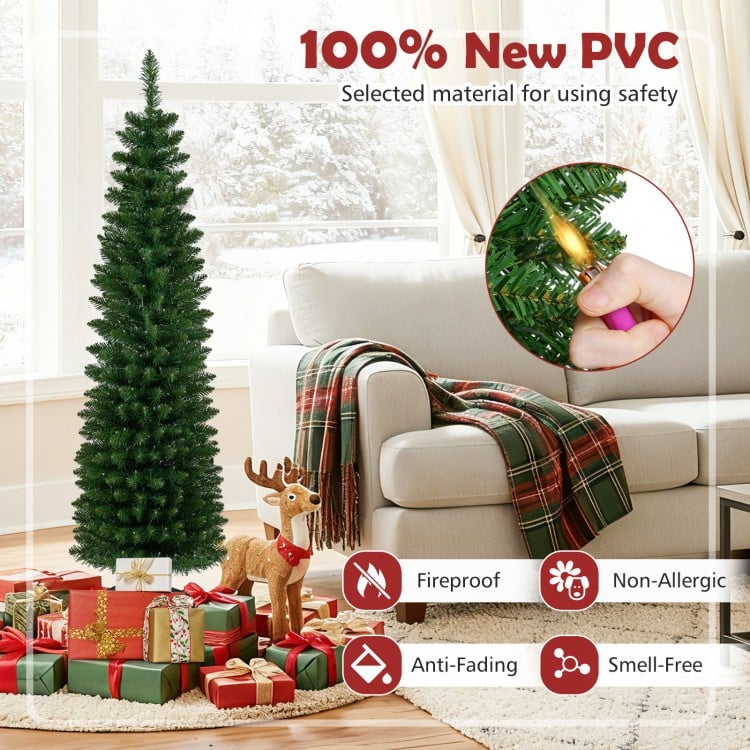5 Feet Pre-lit Pencil Artificial Christmas Tree with 150/180/200/300/400 Warm White LED Lights