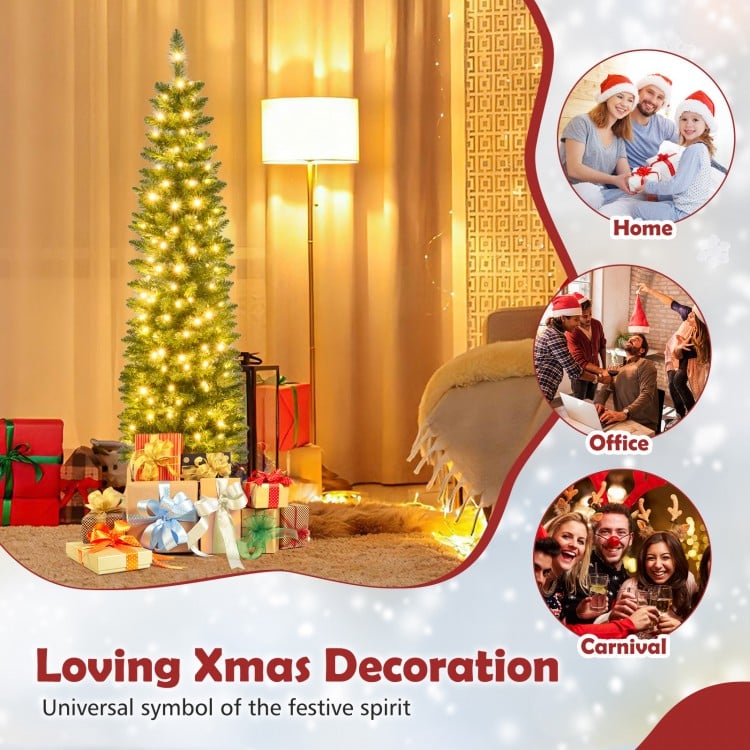 5 Feet Pre-lit Pencil Artificial Christmas Tree with 150/180/200/300/400 Warm White LED Lights