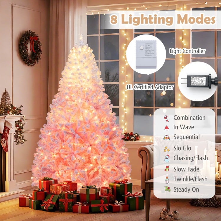7 FT Artificial Christmas Tree with Warm White LED Lights and 8 Modes for Holiday