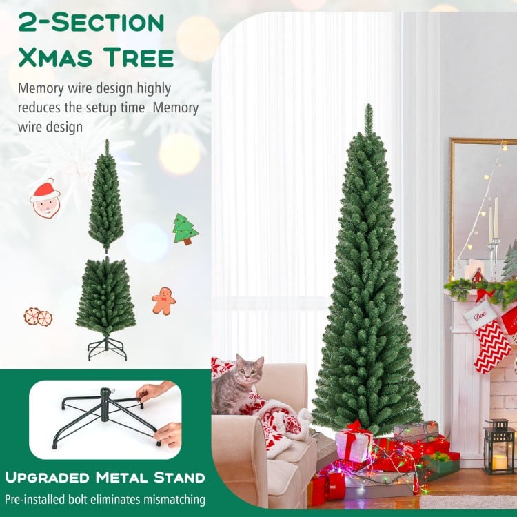 6 Feet Pencil Christmas Tree with 295/392/523/671 Memory Wire Branch Tips