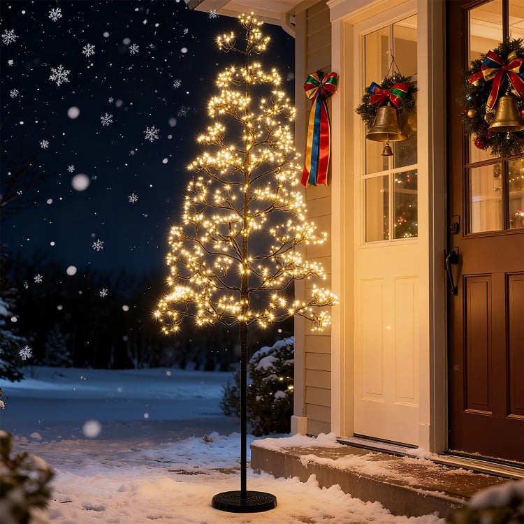 5 FT Lighted Alpine Tree with Warm White Light LED Lights Pre-lit Artificial Cedar Tree with Weighted Base