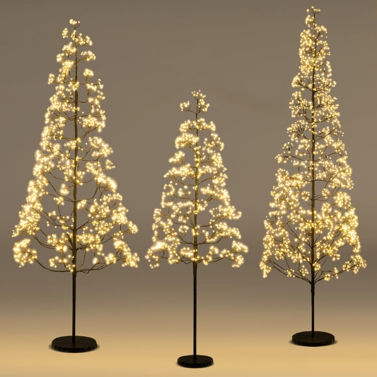 5 FT Lighted Alpine Tree with Warm White Light LED Lights Pre-lit Artificial Cedar Tree with Weighted Base