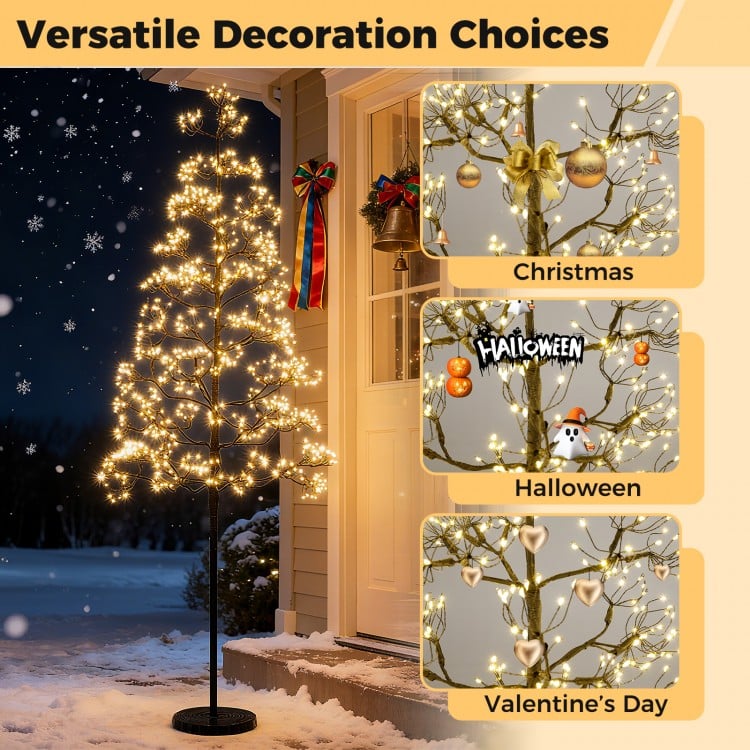5 FT Lighted Alpine Tree with Warm White Light LED Lights Pre-lit Artificial Cedar Tree with Weighted Base