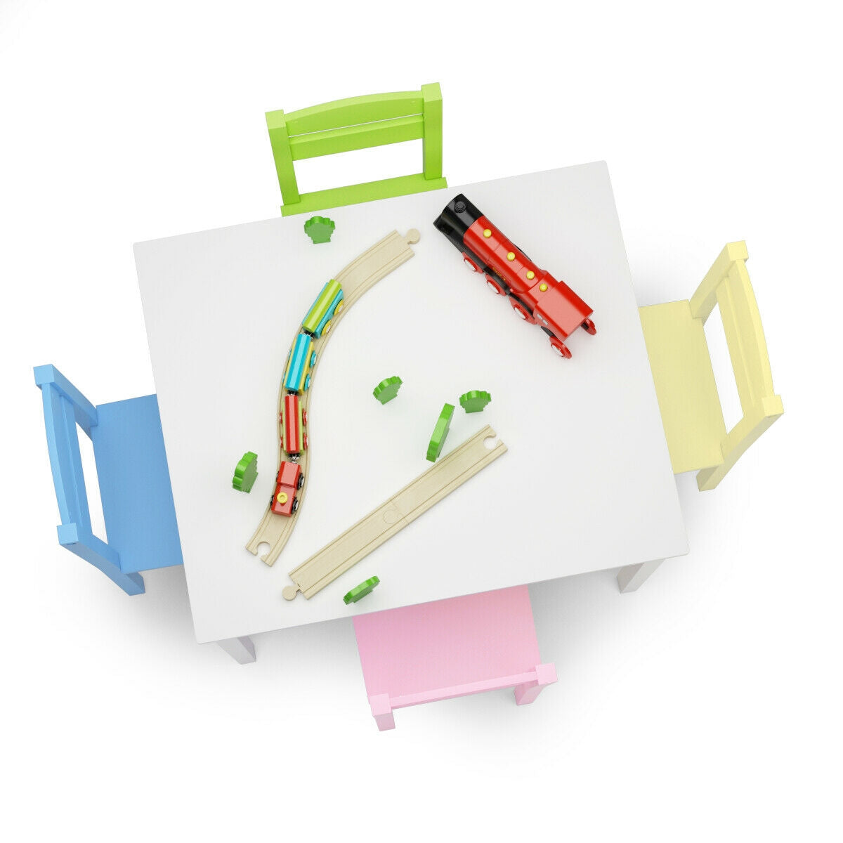 5 Pieces Kids Pine Wood Table Chair Set-ClearÂ