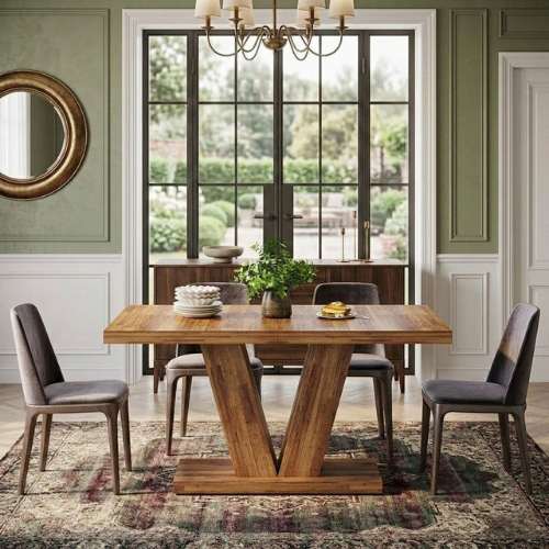 47" Wooden Dining Table with Heavy-Duty Pedestal, Farmhouse Kitchen Table