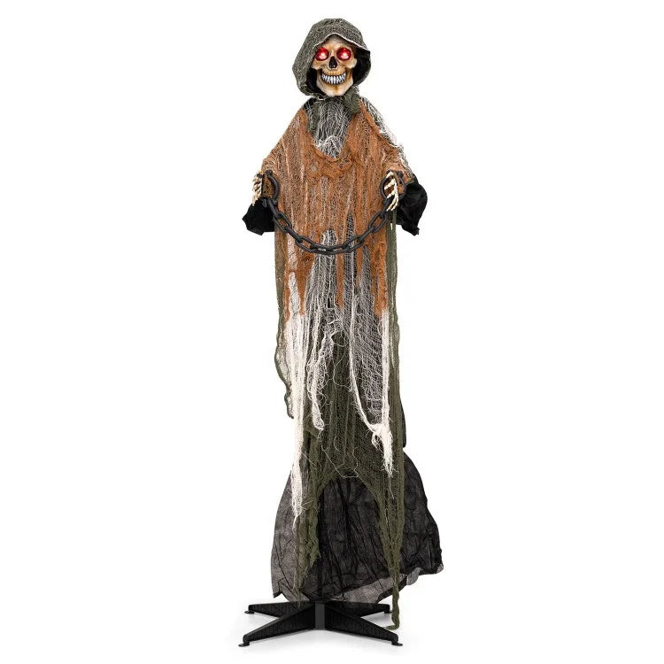 5.7 ft Life-Size Grim Reaper Halloween Decoration with Moving Head, Swinging Hands & Sound