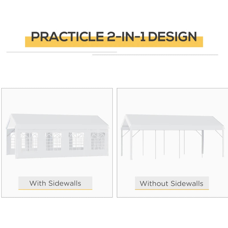 Outsunny 13' x 26' Heavy-duty Outdoor Carport Party Event Tent Patio Gazebo Canopy with 4 Sidewalls, White