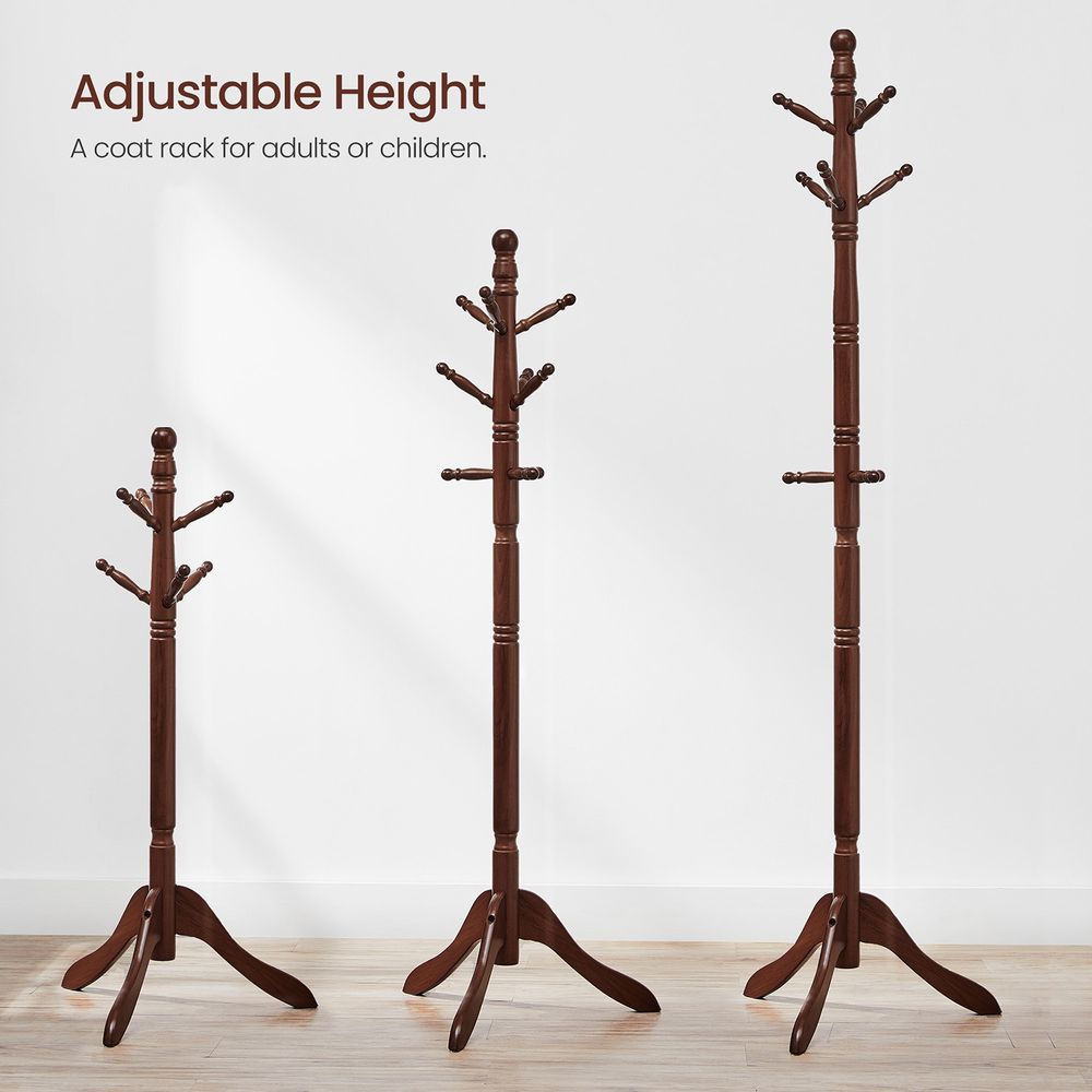 VASAGLE Solid Wood Coat Rack and Stand with 10 Hooks