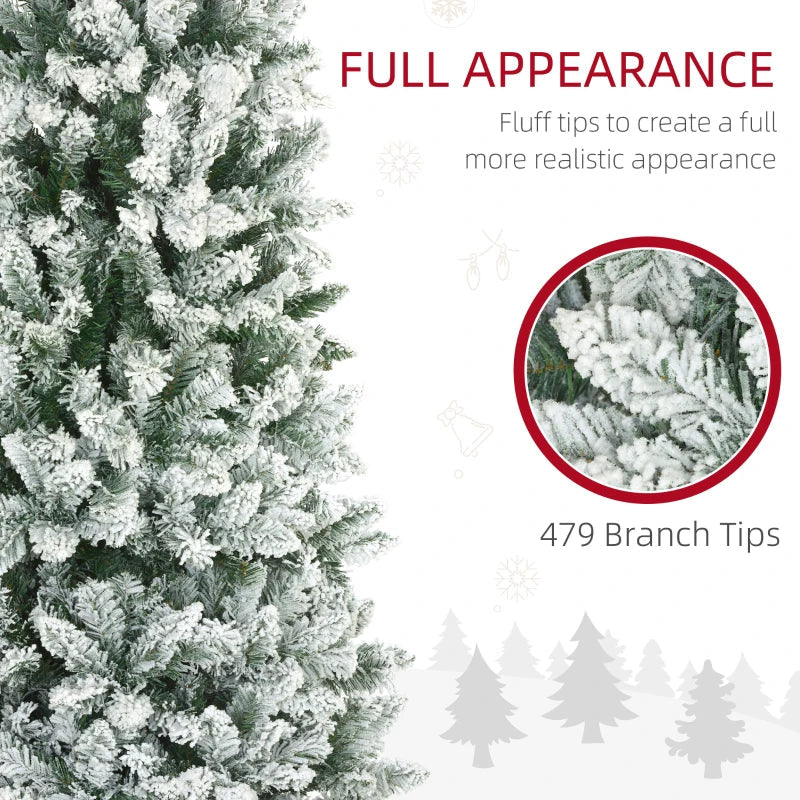 HOMCOM 6ft Pencil Flocked Christmas Tree – 479 Branch Tips with Metal Base, Indoor Holiday Decoration