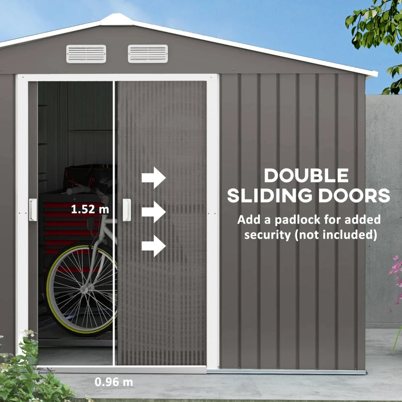 Outsunny 9.1' x 6.4' x 6.3 Garden Storage Shed w/Foundation Kit Outdoor Patio Yard Metal Tool Storage House w/ Double Doors Gray