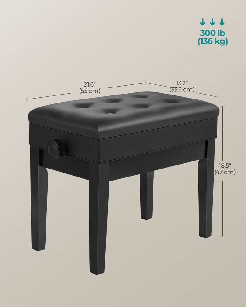 SONGMICS Adjustable Wooden Piano Bench Stool