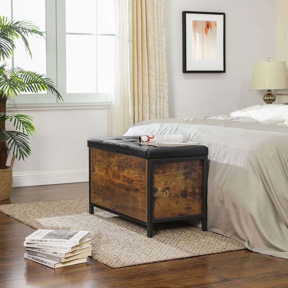 VASAGLE Industrial Rustic Brown Storage Ottoman with Flip Lid