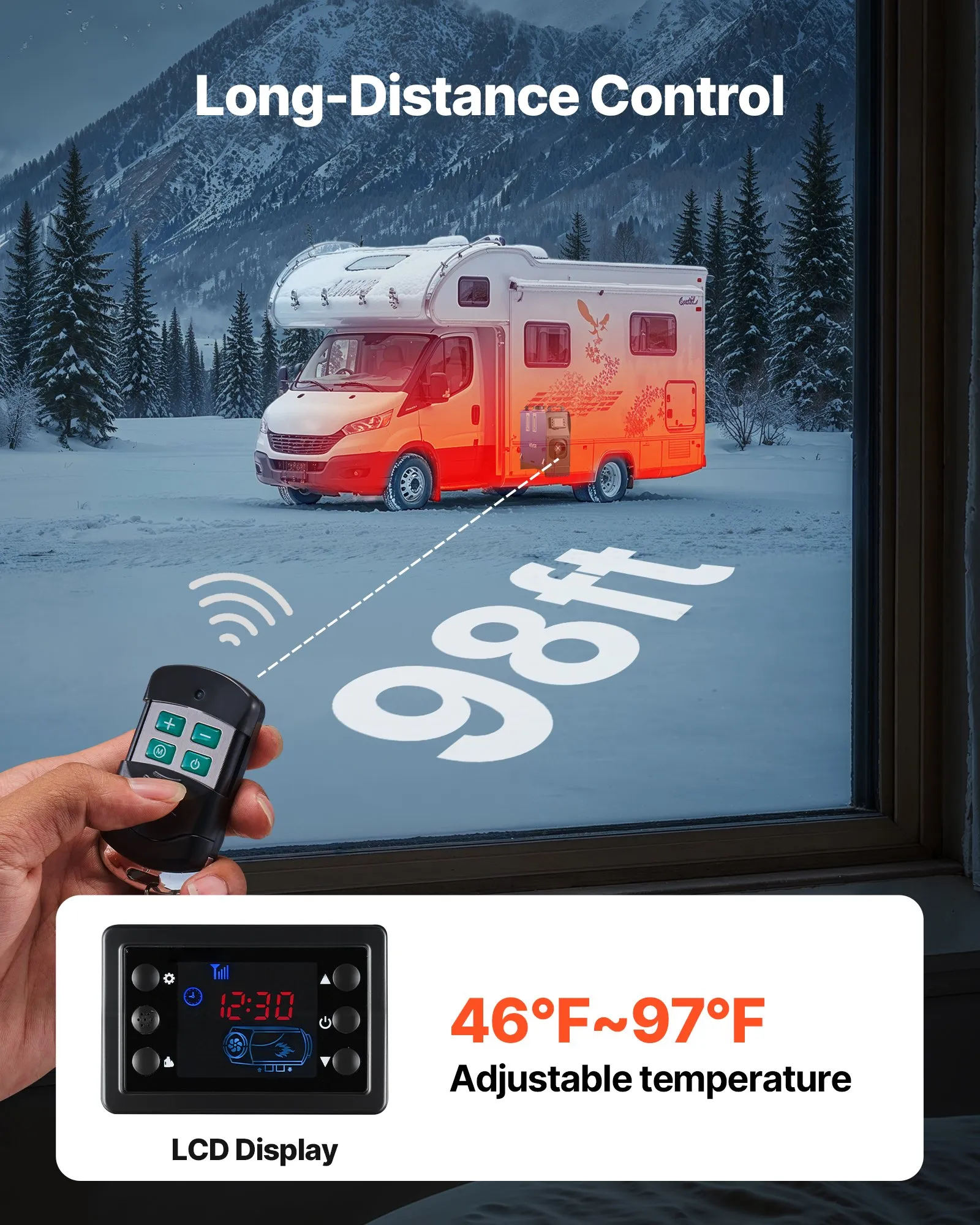 VEVOR Diesel Heater, 8KW, DC 12V/24V, All-in-One Portable Diesel Air Heater with Remote Control and LCD Screen, Fast Heating Low Noise, 1.3 Gal Fuel Tank for Vehicles, Vans, RVs, Campers, and Trucks