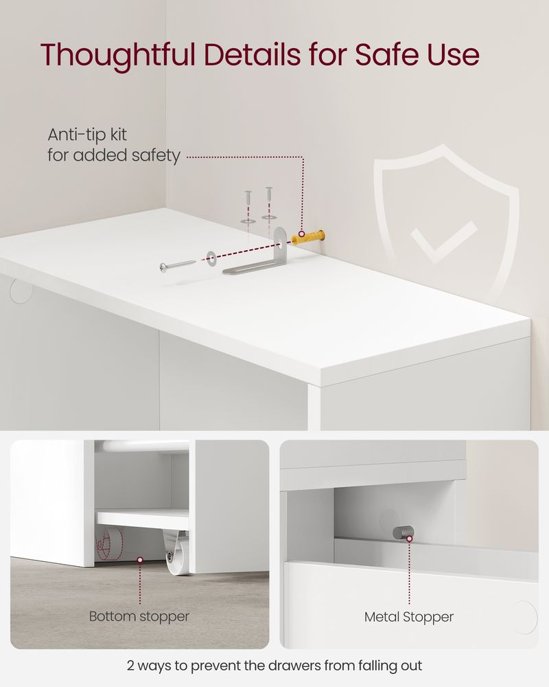VASAGLE Freestanding Cabinet with Storage Drawers and Adjustable Shelf