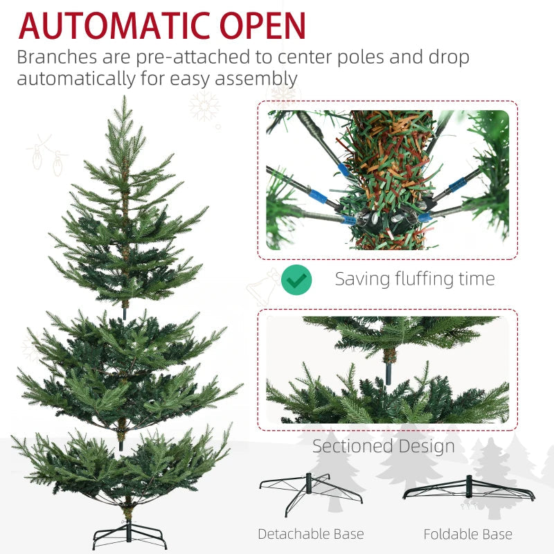 HOMCOM Artificial Christmas Tree with Metal Base, Classic Green Xmas Tree for Holiday Decoration