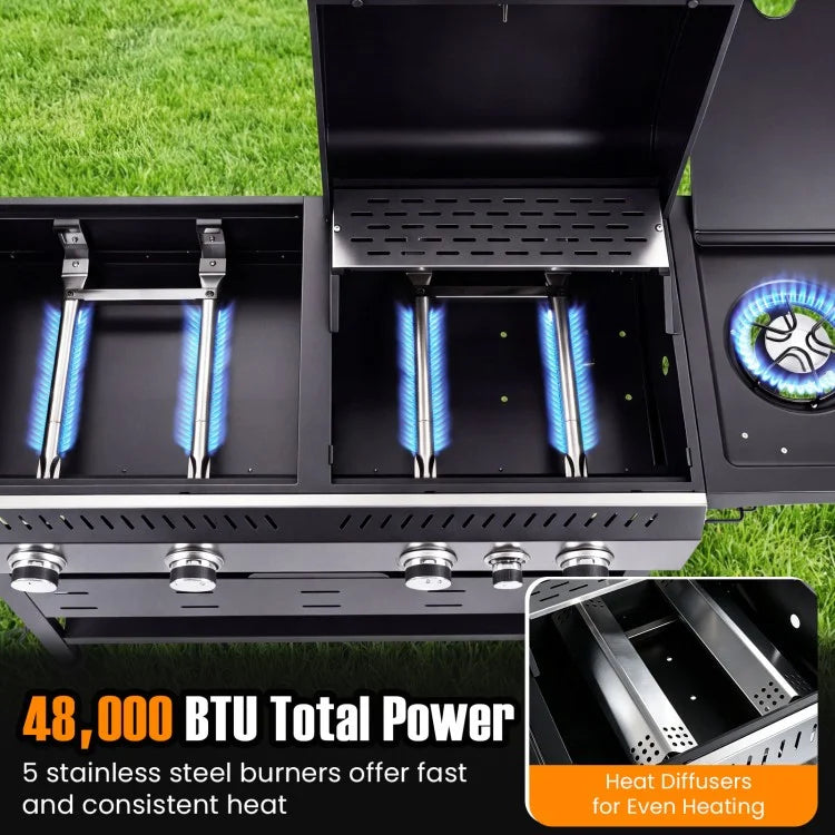 5-Burner Propane Gas Grill and Griddle Combo with Side Burner