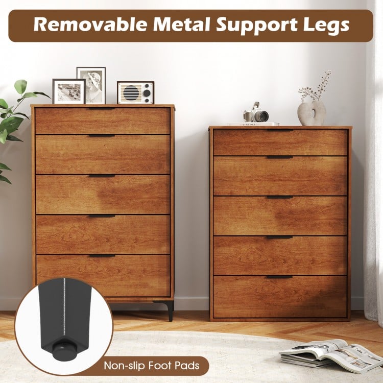 5-Drawer Dresser with Interlock System for Bedroom Living Room-Cherry
