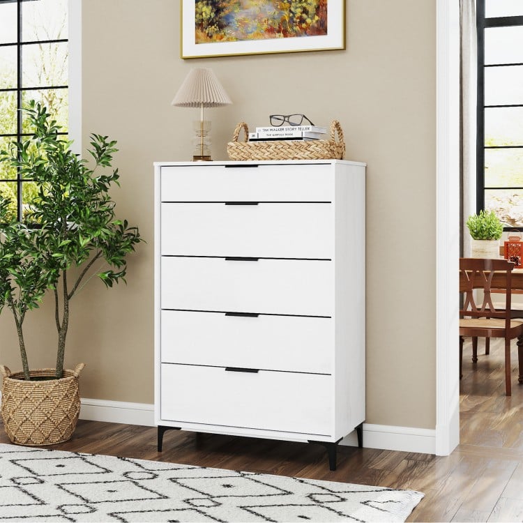 5-Drawer Dresser with Interlock System for Bedroom Living Room-White