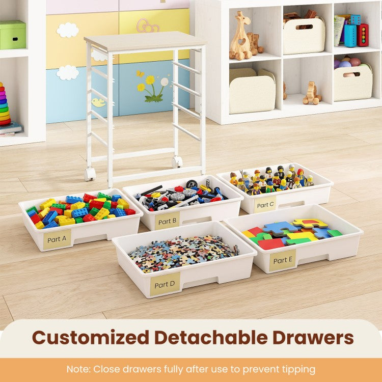 5-Drawer Rolling Storage Cart with Wooden Tabletop and Metal Frame – Craft & Organizer Cart