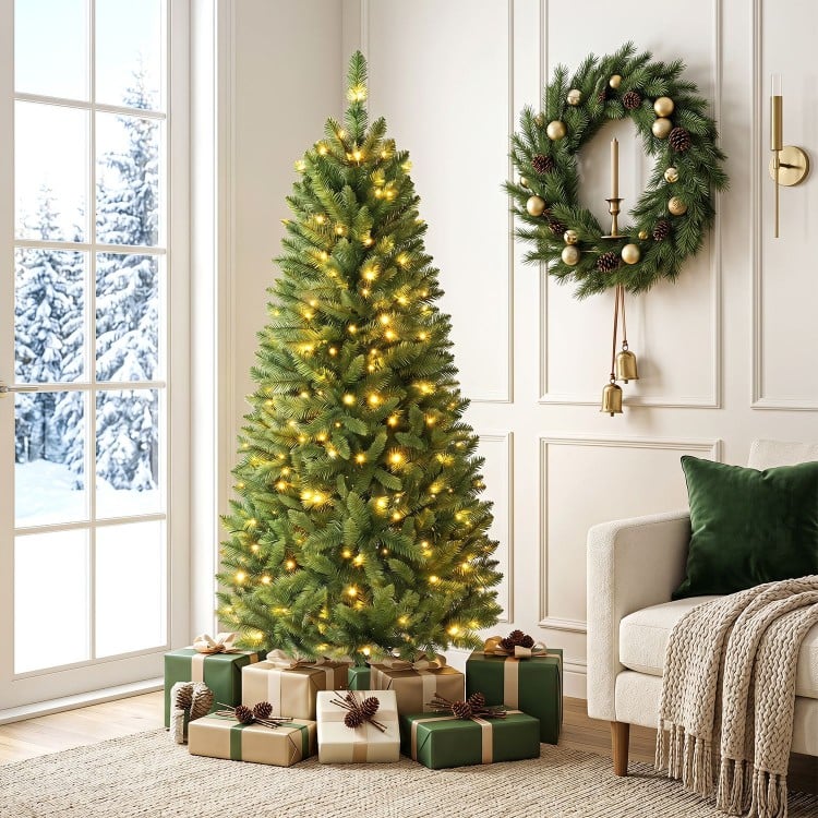 5 FT Pre-Lit Artificial Christmas Tree Realistic Slim Pencil Xmas Tree