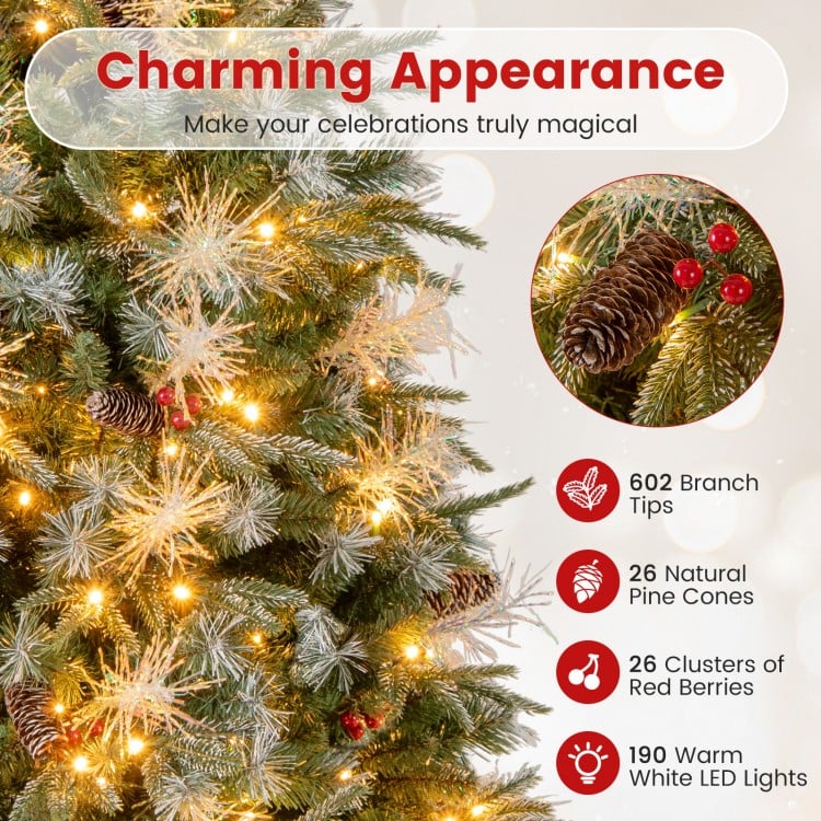 5 Feet Pre-Lit Artificial Christmas Tree with 8 Modes LED Lights with Berries
