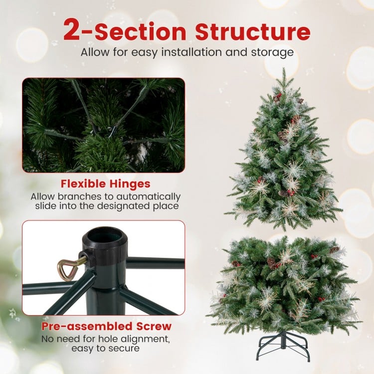 5 Feet Pre-Lit Artificial Christmas Tree with 8 Modes LED Lights with Berries
