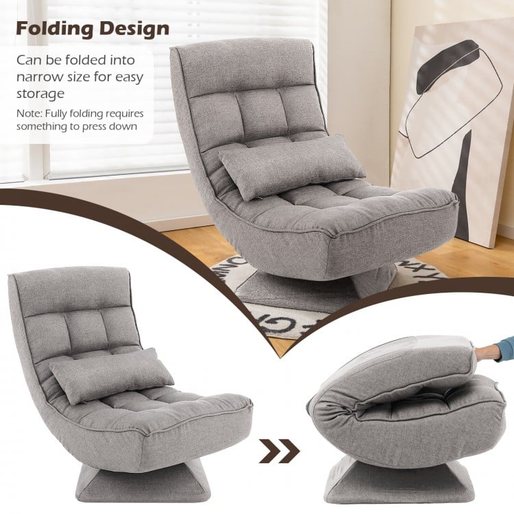 5-Level Adjustable 360° Swivel Floor Chair with Massage Pillow-Gray