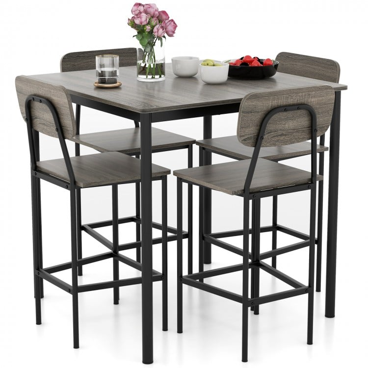 5-Piece Counter-Height Dining Bar Table Set with 4 Bar Chairs-Gray
