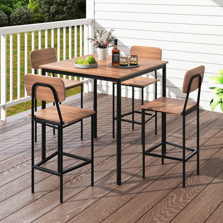5 Pieces Industrial Dining Table Set with Counter Height Table and 4 Bar Stools-Coffee