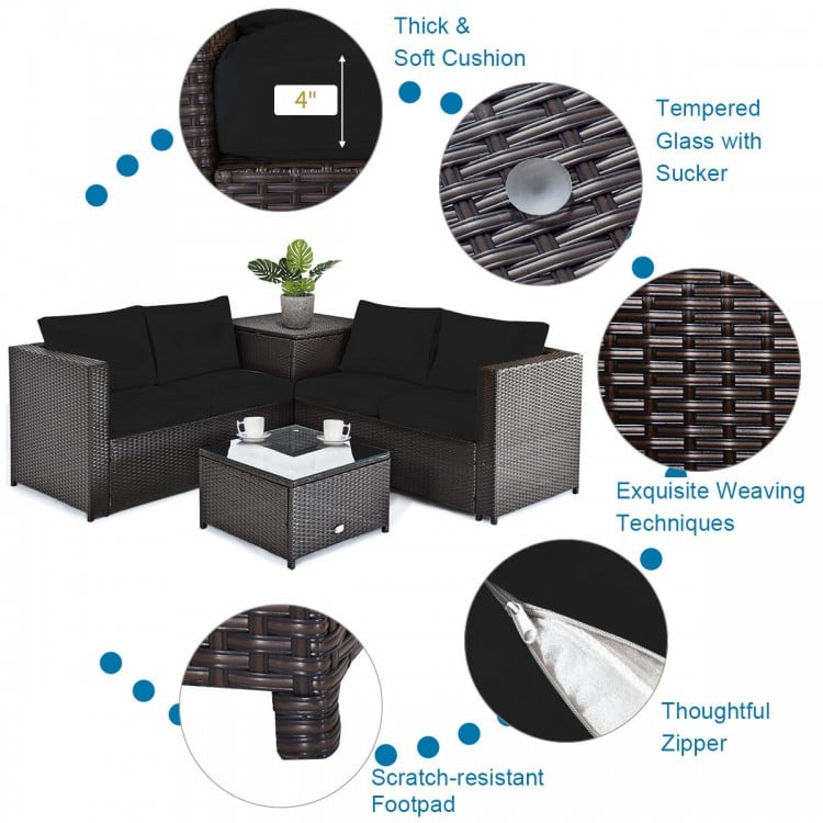 5-Piece Patio Furniture Set with 30 Inches Gas Fire Pit Table Outdoor PE Wicker Sofa Set