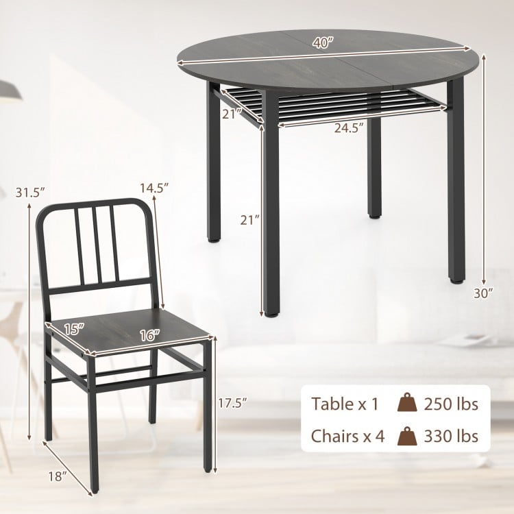 5-Piece Round Dining Table Set with Storage Shelf for Dining Room-Gray