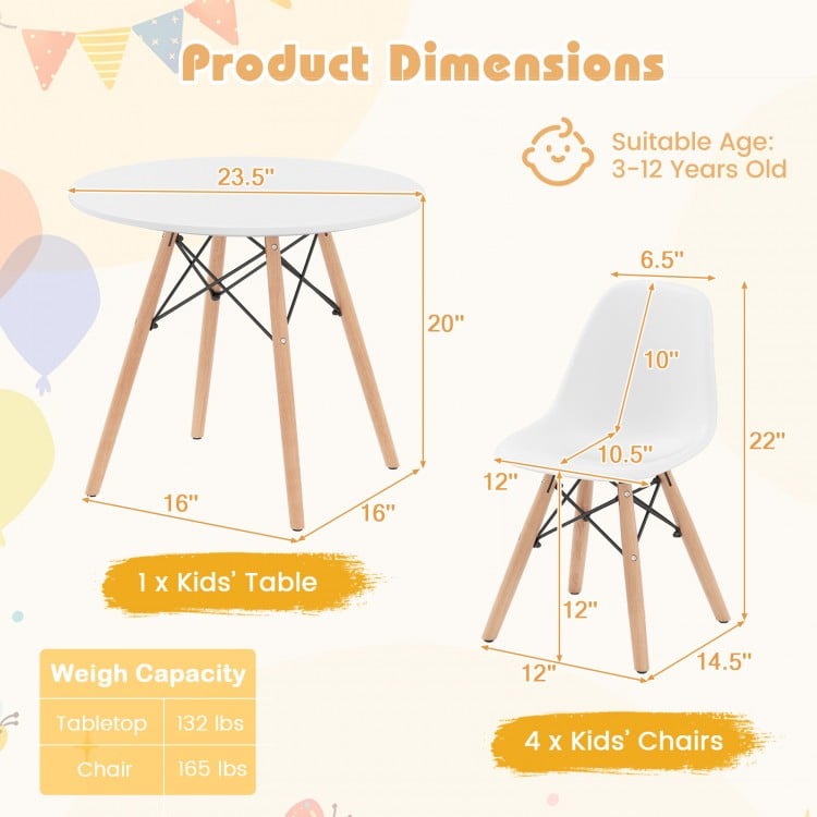 5 Pieces Kids Mid-Century Modern Table Chairs Set