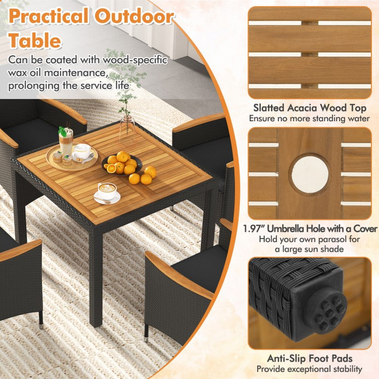 5 Pieces Patio Dining Table Set for 4 with Umbrella Hole-Black