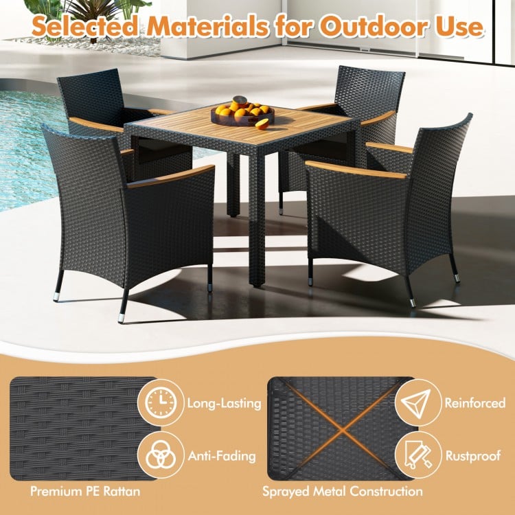 5 Pieces Patio Dining Table Set for 4 with Umbrella Hole-Black