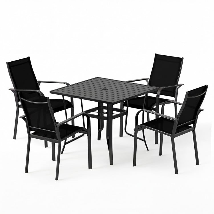 5 Pieces Patio Dining Set for 4 Outdoor Square Table and Stackable Chairs-Black