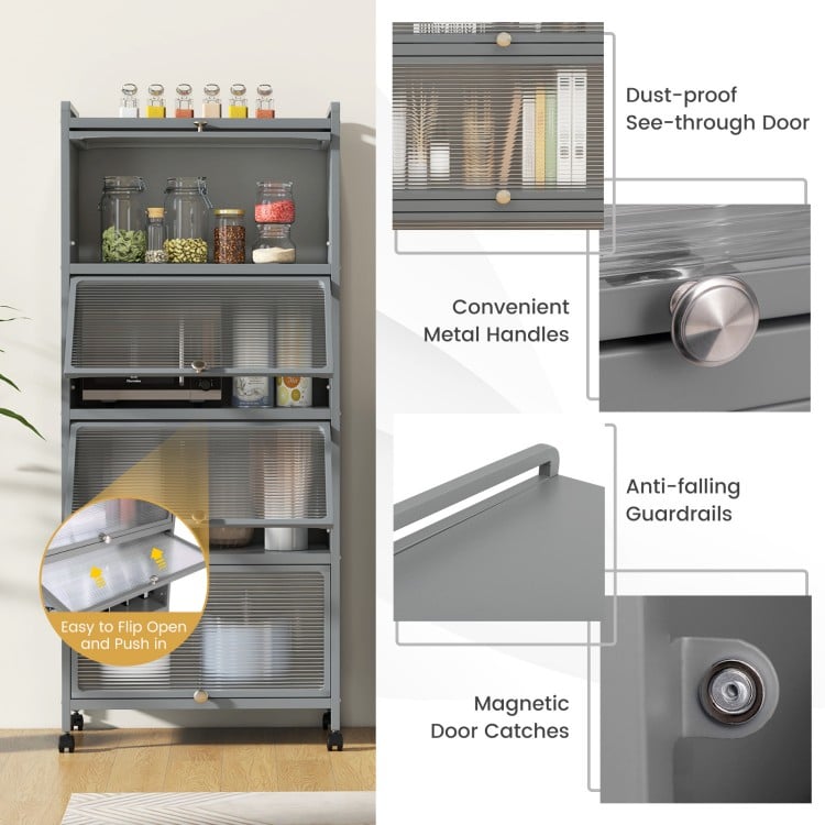 5-Tier Kitchen Baker's Rack with Flip-up PC Doors-Gray