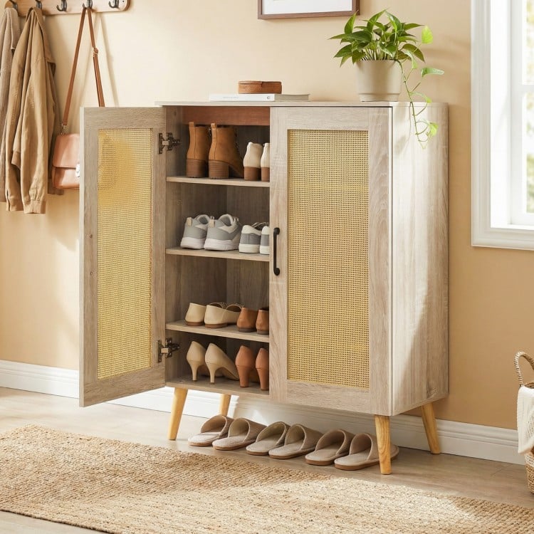 5-Tier Rattan Shoe Cabinet with 3 Removable Shelves-Natural