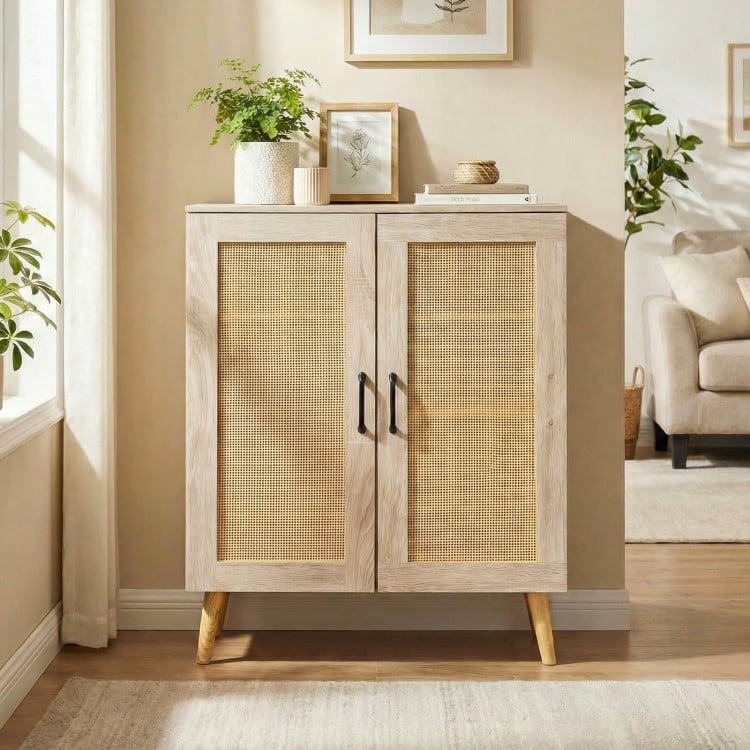 5-Tier Rattan Shoe Cabinet with 3 Removable Shelves-Natural