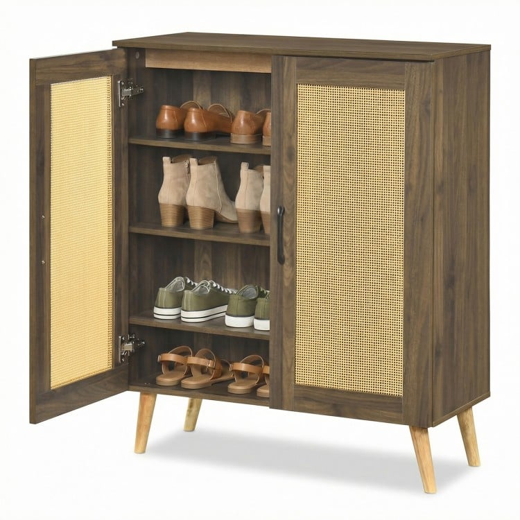 5-Tier Rattan Shoe Cabinet with 3 Removable Shelves-Walnut