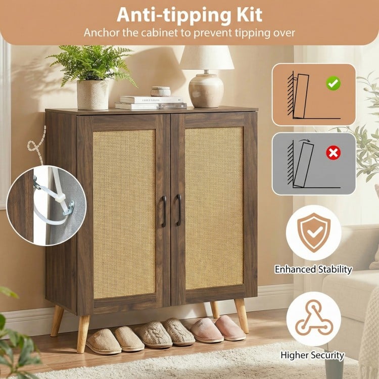 5-Tier Rattan Shoe Cabinet with 3 Removable Shelves-Walnut