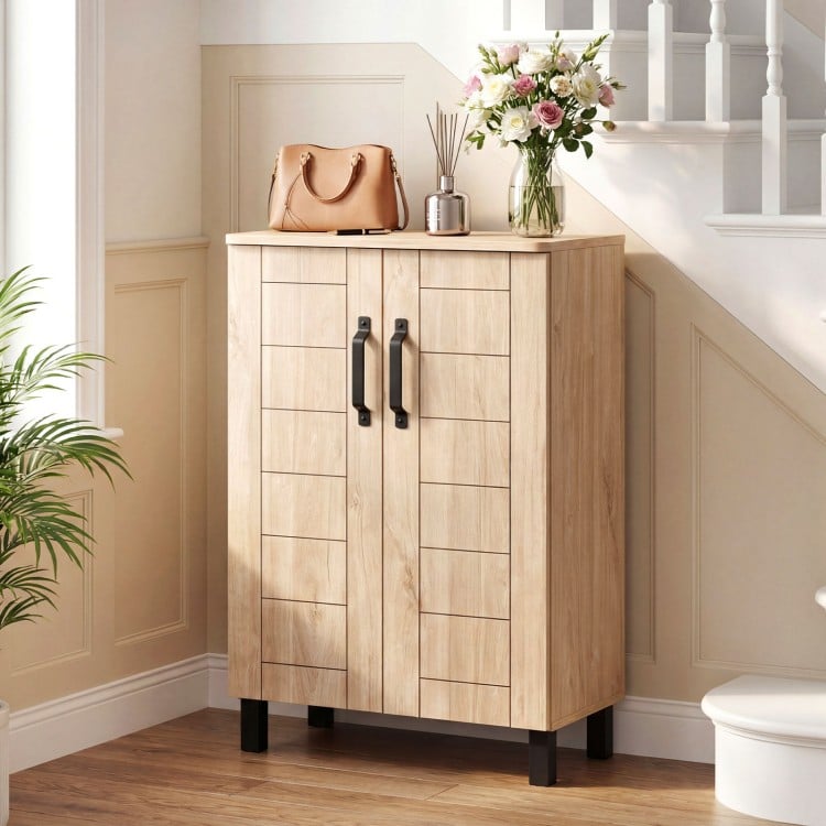 5-Tier Shoe Storage Cabinet Freestanding Wooden Shoe Rack Organizer-Natrual