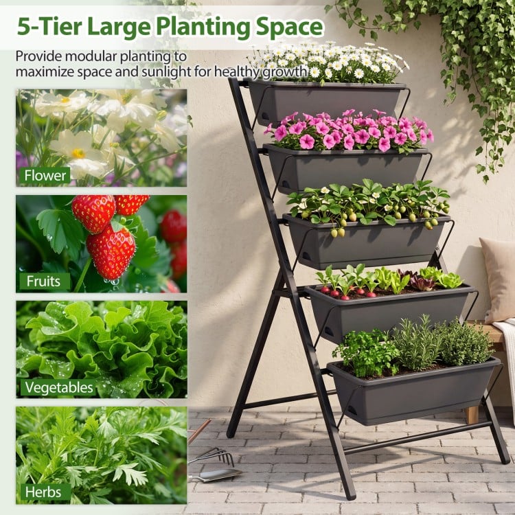 5-Tier Vertical Raised Garden Bed with Drainage System and Removable Trays for Vegetables