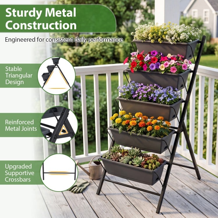 5-Tier Vertical Raised Garden Bed with Drainage System and Removable Trays for Vegetables