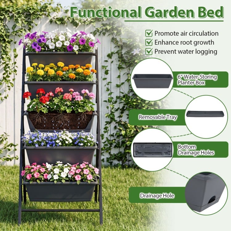 5-Tier Vertical Raised Garden Bed with Drainage System and Removable Trays for Vegetables