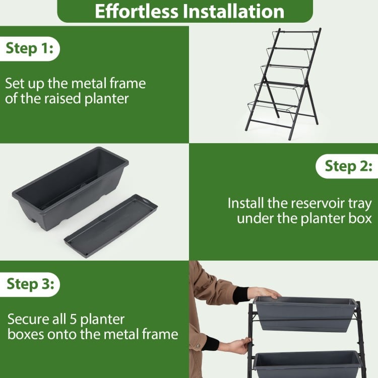 5-Tier Vertical Raised Garden Bed with Drainage System and Removable Trays for Vegetables